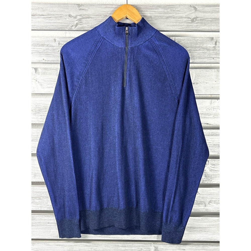 Banana Republic Sweater Mens M Blue 1/4 Zip Long Sleeve Supima Cotton NEW - Picture 3 of 7